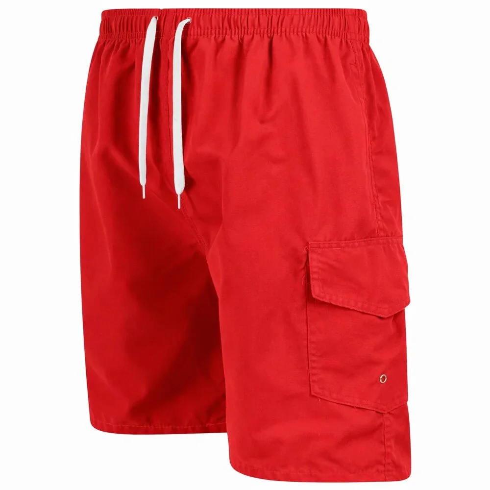 Men’s Red Swim Trunks Cargo Pocket Mesh Lined Quick Dry Beach Shorts, NEW - Picture 3 of 7